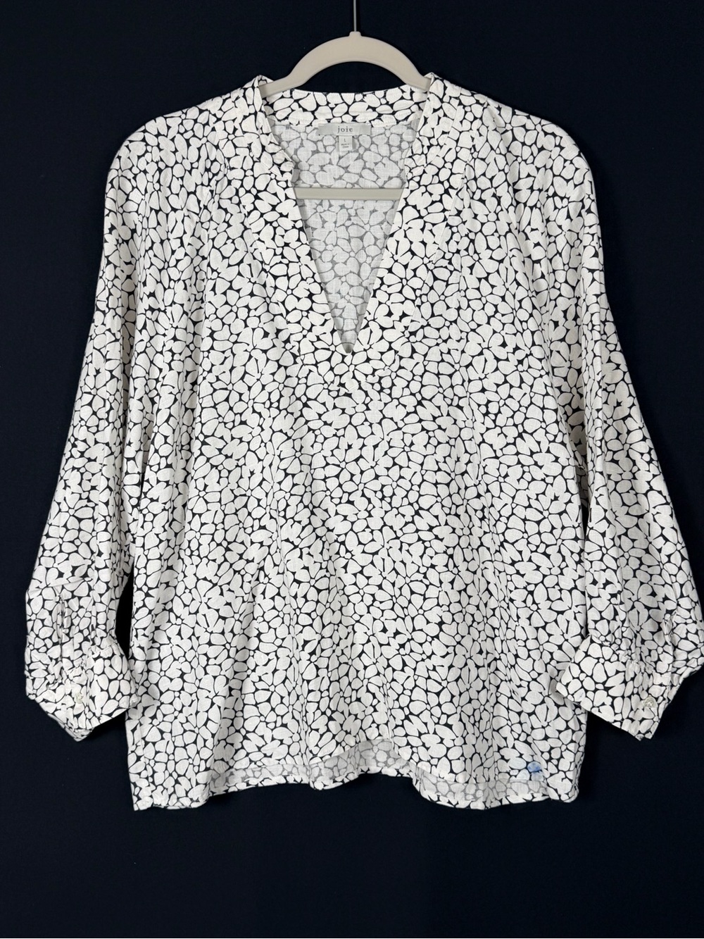 Joie women’s L Black White Floral V-Neck Peasant Blouse